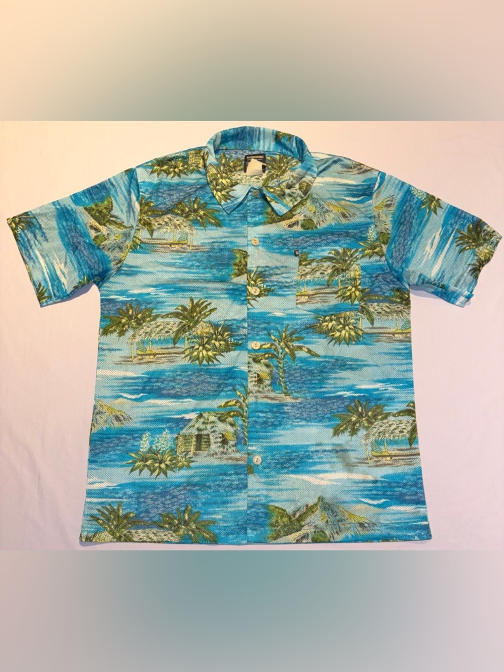 Quiksilver Men’s Vintage Mesh Tropical Island Print Button Down Shirt Size Large